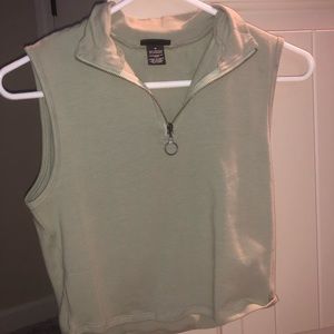 Green Zipper Crop Top